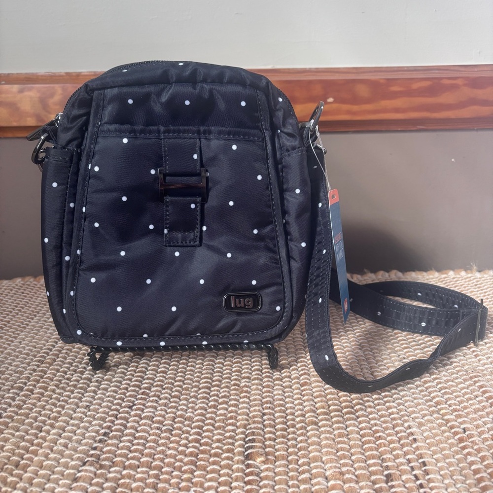 Lug Can Can Black and White Polka Dot Crossbody Mini Messenger Bag NEW NWT